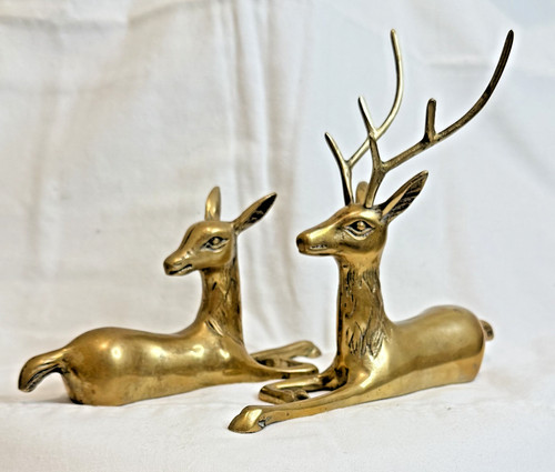 Vintage brass deer pair - pair, buck