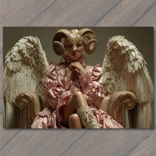 Postcard winged woman wearing - woman,