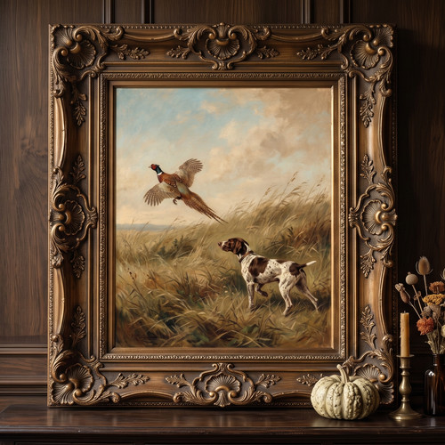 Vintage pointer dog pheasant - dog, &