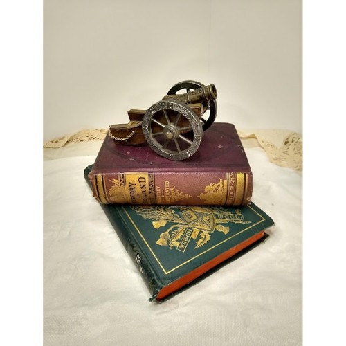 Miniature brass wood cannon - brass, &