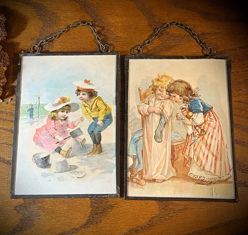 Pair antique glass - of, metal