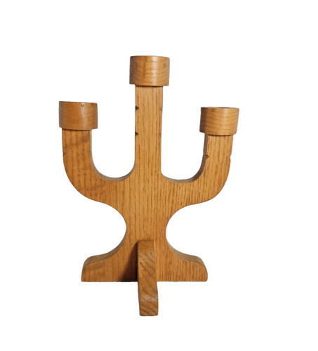 Primitive arm wooden taper - primitive, 3-arm