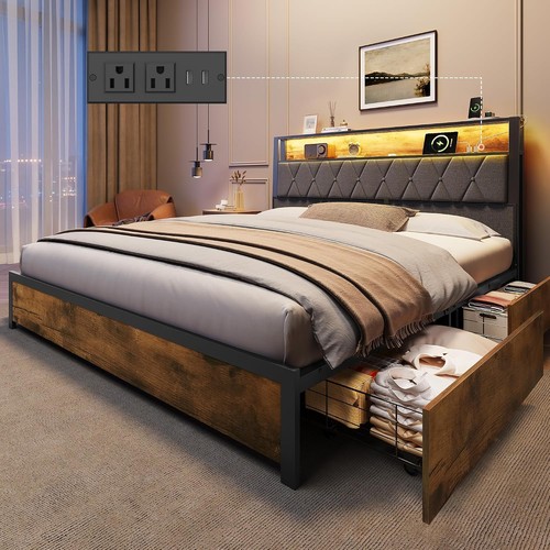Queen bed frame with - bed, storage