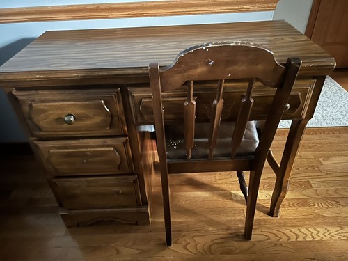 Vintage wooden desk - desk, chair