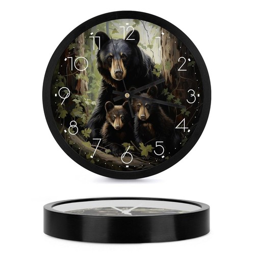 Black bear family - black, clock