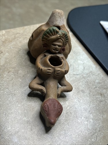 Vtg clay pipe hand painted - hand,