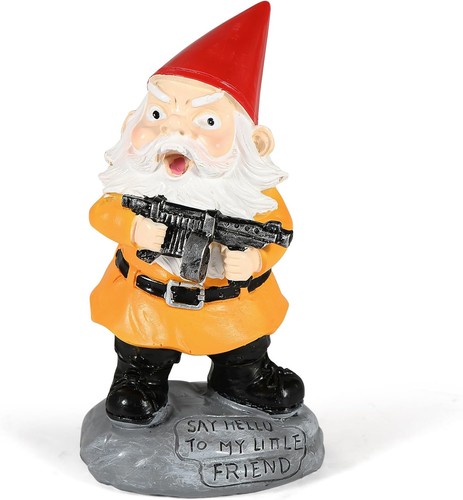 Funny garden gnome with - garden, gun