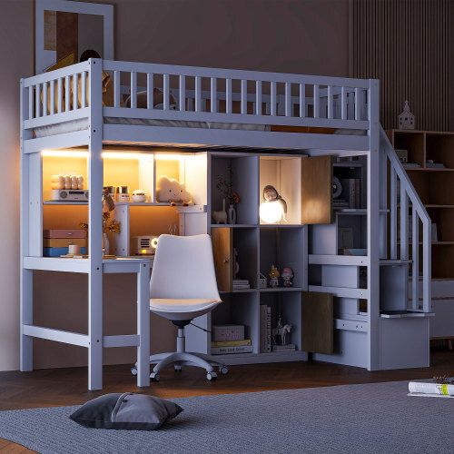 Wood loft bed with - bed,
