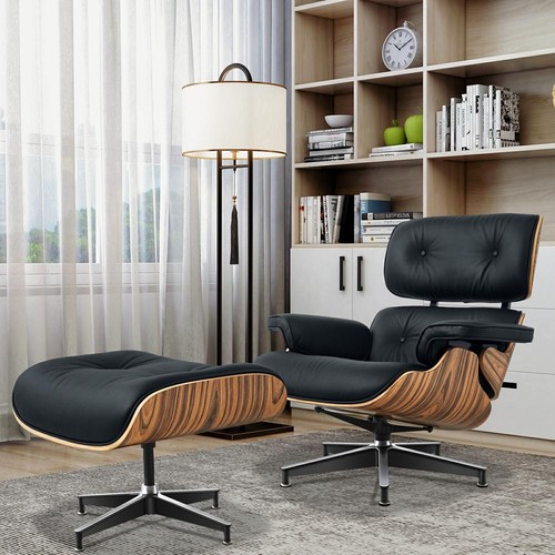 Black lounge chair - black, ottoman