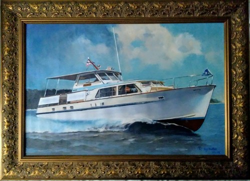 Cabin cruiser yacht - oil, on