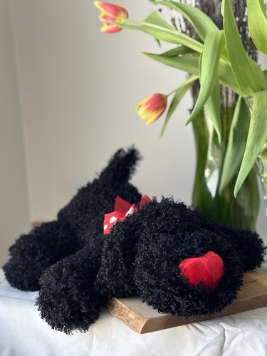 Skm plush black puppy - dog, red