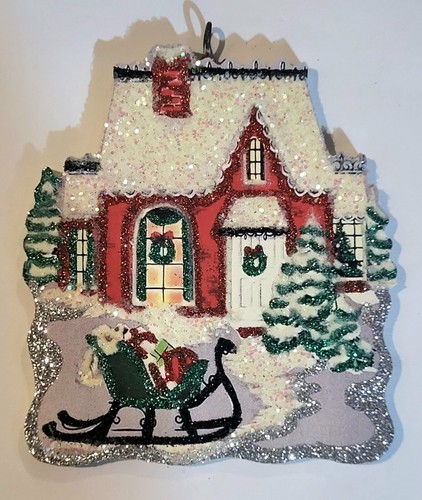 Snowy red house sleigh - house, in
