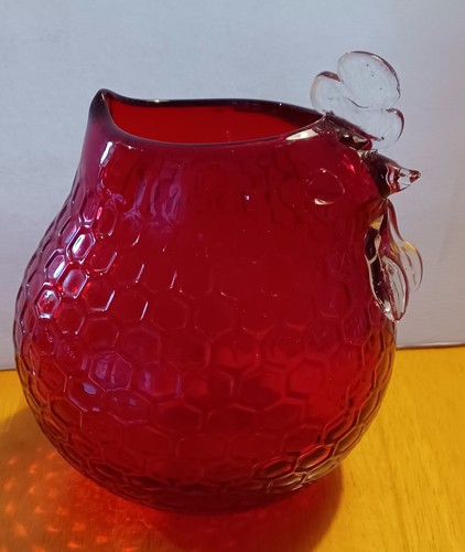 Red glass rooster vase - rooster, 7"