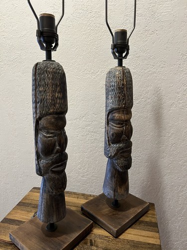 Pair hand carved vintage - of,