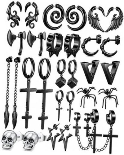 Pairs punk style earrings - 15,