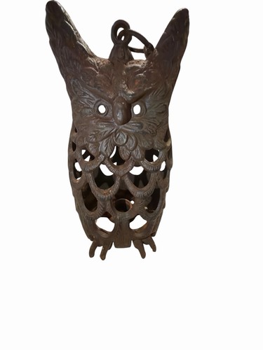 Vintage cast iron owl lantern - iron,
