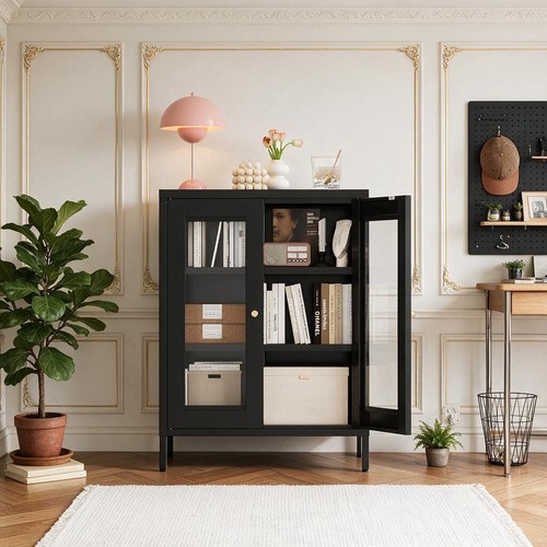 Black glass display storage - black,