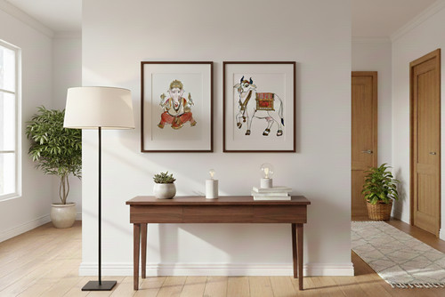 Pichwai wall art cow ganesha - cow,