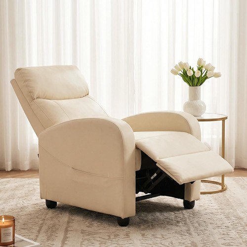 Beige recliner chair - chair, fabric