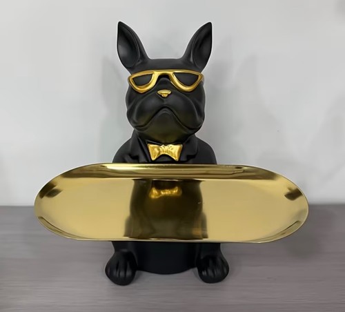 French bulldog butler statue - french,