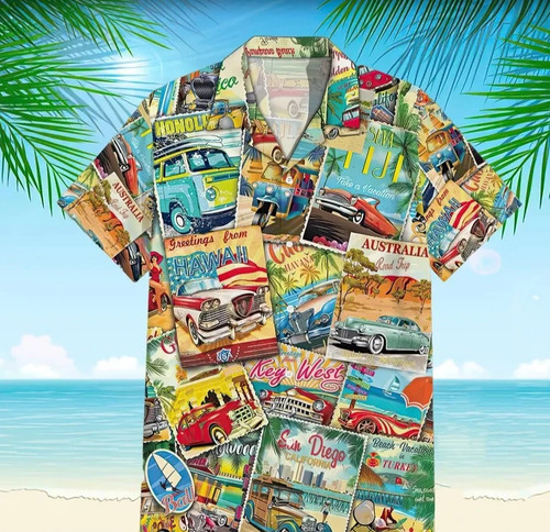 Car collage hawaiian shirt - car,