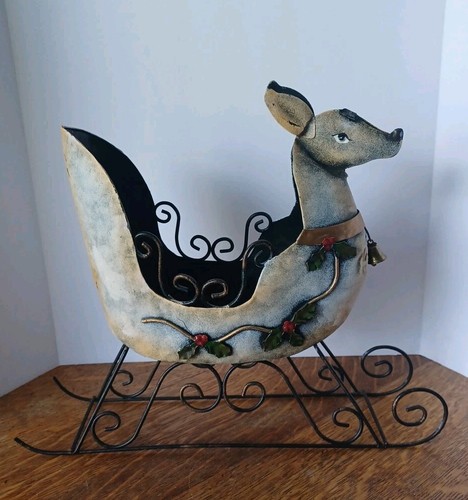 Painted metal deer sleigh - painted,