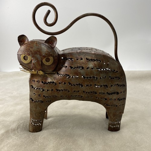 Vtg metal cat candle - vtg, votive