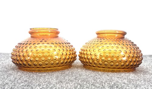 Pair vintage amber - amber, hobnail