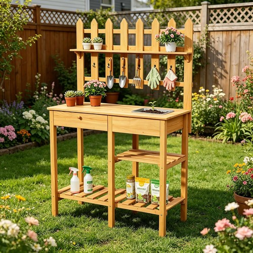 Outdoor potting bench - bench, wooden