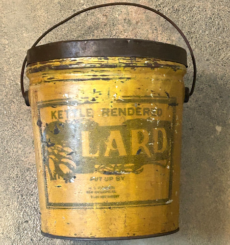 Antique tin metal lard bucket - metal,