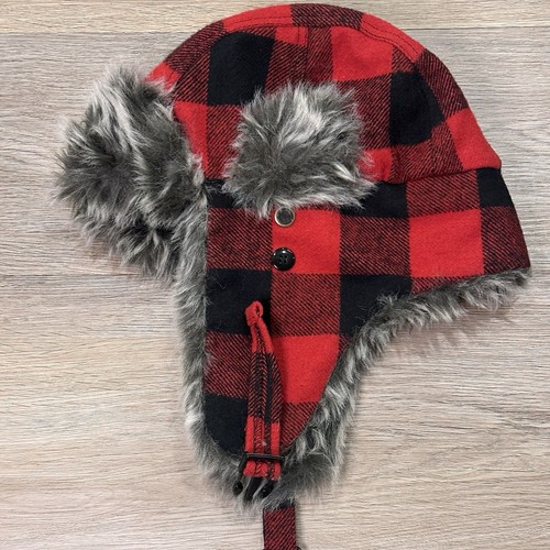 Red plaid buffalo trapper hat - trapper,