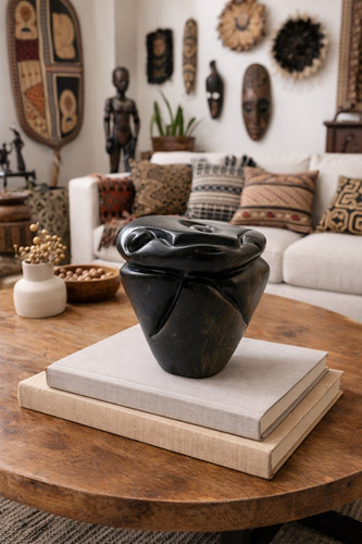 Black serpentine stone art - black,