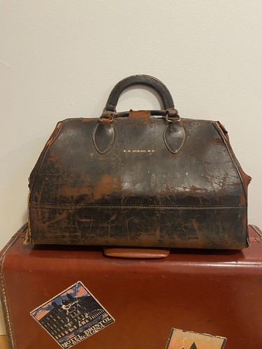 Vtg doctor bag brown leather - brown,