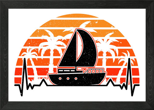 Sailboat heartbeat retro - sailboat, c