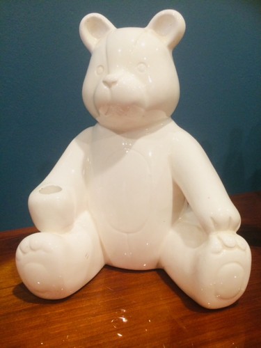 White ceramic teddy bear coin - ,