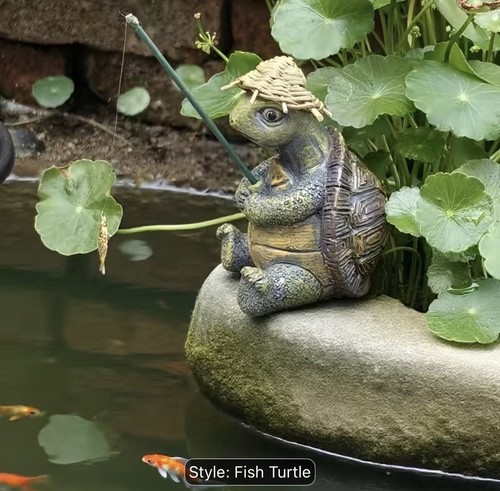 Green resin turtle fisherman - resin,