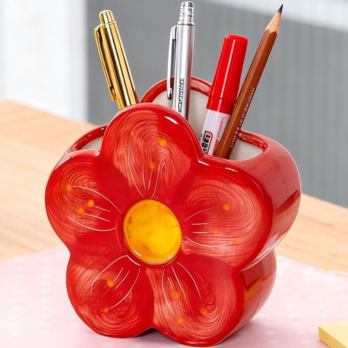 Red pencil holder pen - red,