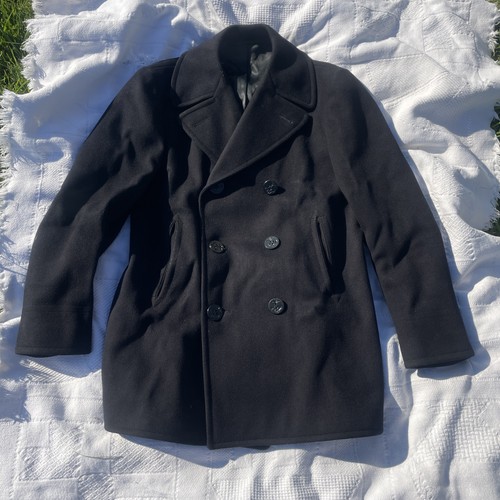 Vintage navy wool pea coat - us,