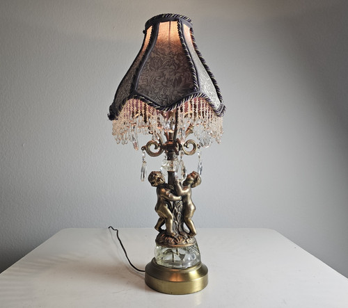 Vintage cherub lamp crystal - vintage,