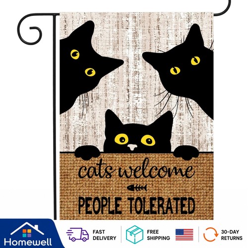 Durable black cat welcome flag - black,