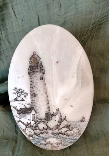 Vintage scrimshaw lighthouse - vintage,