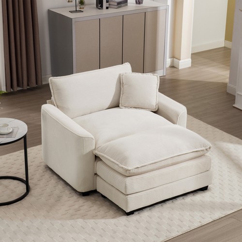 Beige corduroy accent chair - corduroy, &