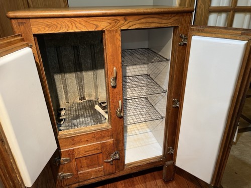 Antique wood refrigerator - wood,