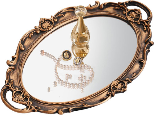 Vintage gold mirror tray - gold,