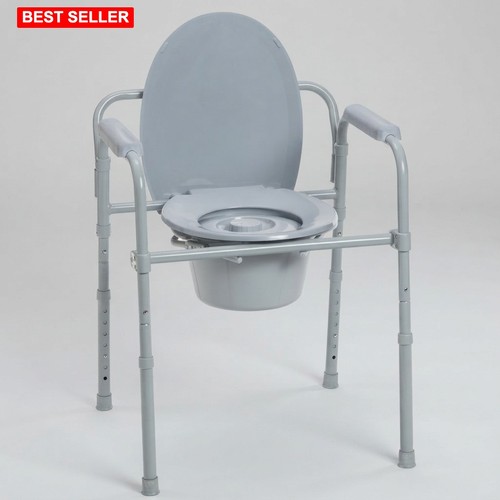 Folding steel bedside commode - folding,