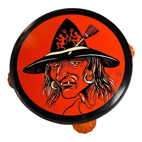 Vintage halloween witch tin - witch,