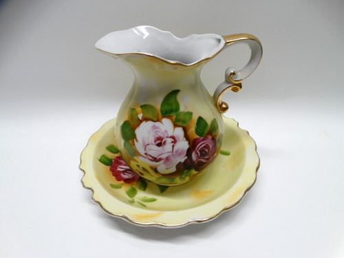 Vtg hand painted wash basin - hand,
