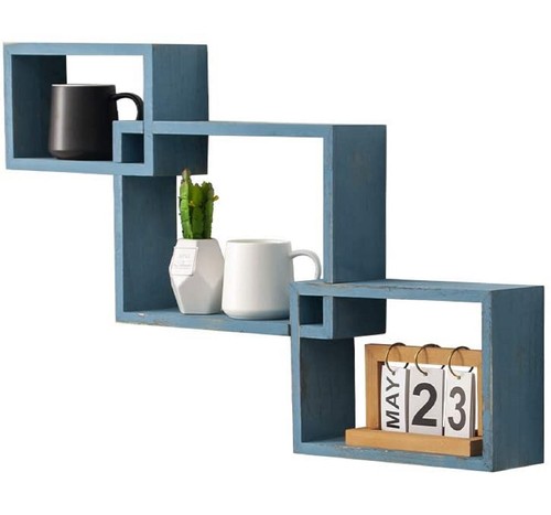3pc wood floating cube shelf - wood,