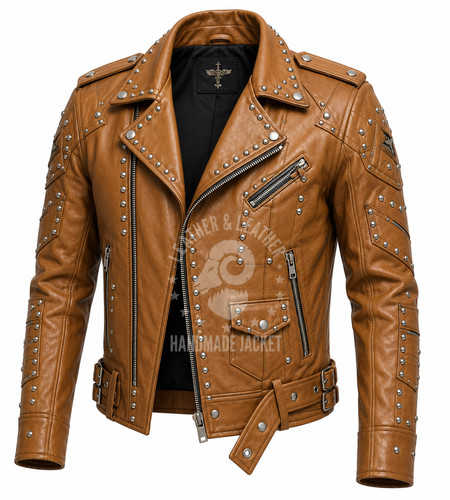 Men tan studded biker - men’s,