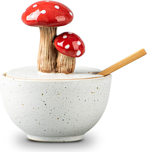 Mushroom salt cellar with - salt,